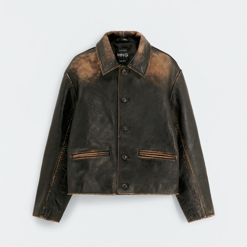 NWOT- Mango Leather Jacket with Worn Effect